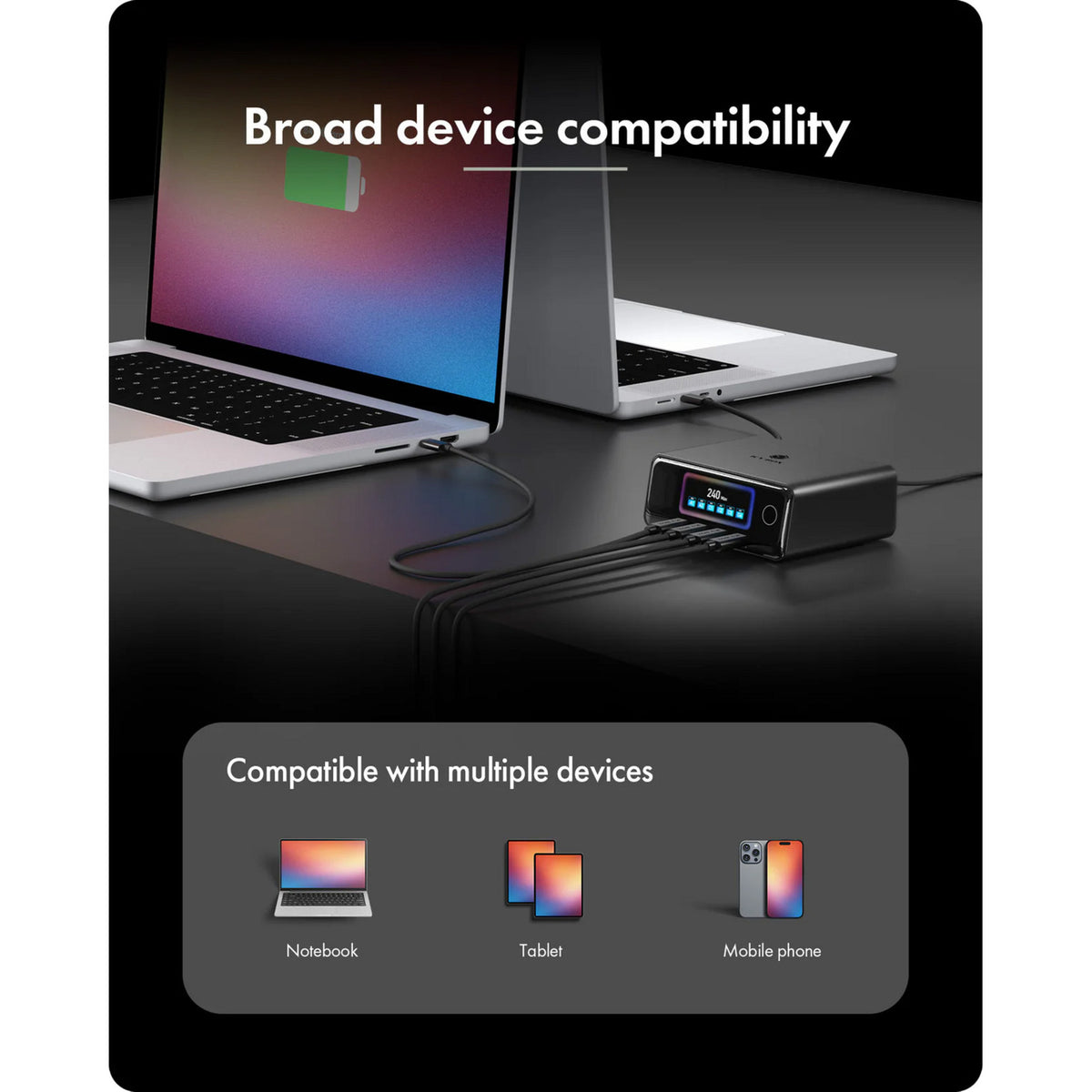 Icy Box 240W Gan Ladestation (schwarz, 4x USB-C, 2x USB-A)