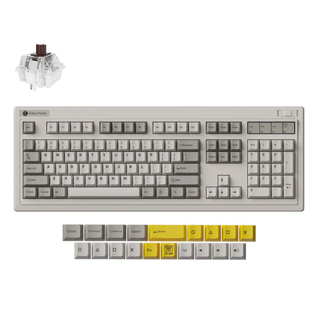 Keychron R6-M3 QMK kabellose mechanische Tastatur (grau, US-Layout (QWERTZ), Superbraun, 100 %, RGB, Cherry PBT, Hot Swap, 2,4 GHz Bluetooth 5.3 USB-C)