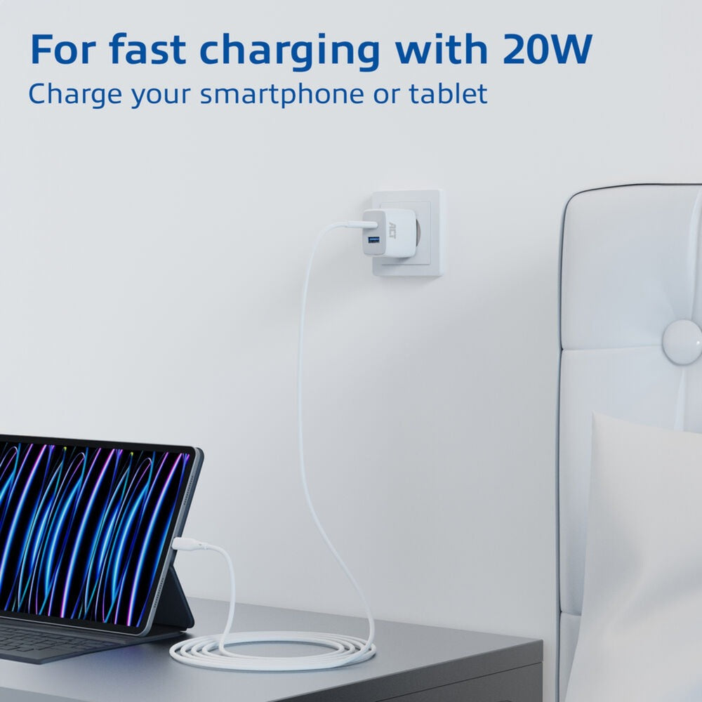 Act USB-C USB-A-Ladegerät 20 W PD PPS, Schnellladung, Ganfast