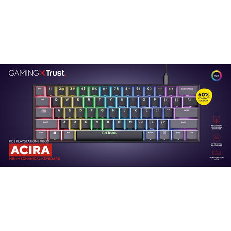 Trust GXT 867 Acira 60 % mechanische Mini-Gaming-Tastatur (Schwarz, US-Layout (QWERTY), Outemu Red, 60 %, RGB)