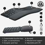 Logitech K860 Ergo-Tastatur (schwarz, 100 %, Bluetooth, US-internationale ISO)