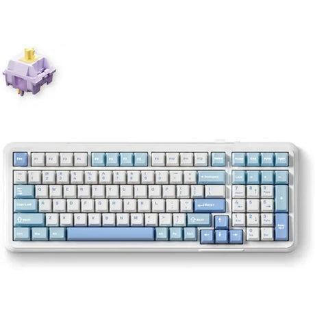 Mchose K99 Sky Blue Hyacinth Kabellose mechanische RGB-Tastatur mit Dichtungsmontage (weiß, US-Layout (Qwerty), KTT Hyacinth, RGB, Hot Swap, Double-Shot PBT, kabellos | Bluetooth | USB-C)