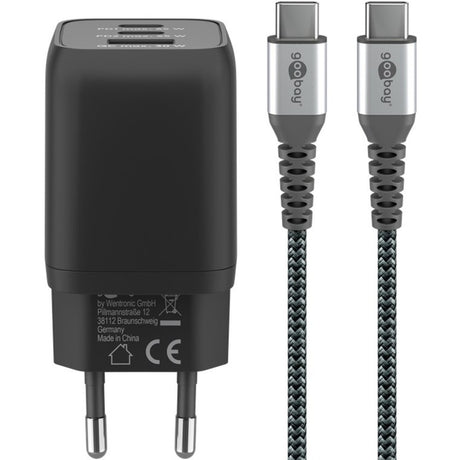 Goobay USB-C Schnellladegerät Nano (65 W) und USB-C Textilkabel (schwarz, 1 Meter)