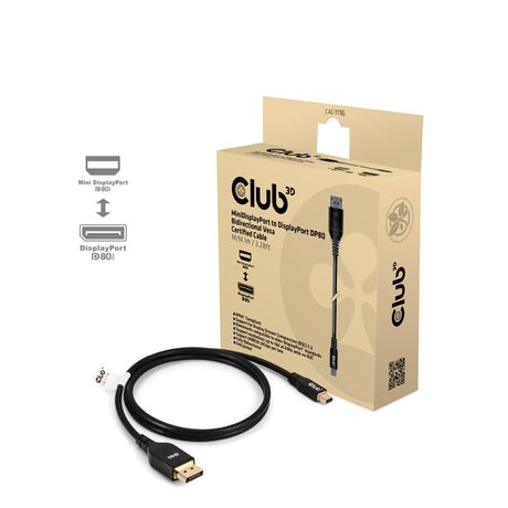 Club 3D Mini DisplayPort auf DisplayPort DP80 Bidirektionaler Adapter (Schwarz, 1 Meter, Vesa-zertifiziert)