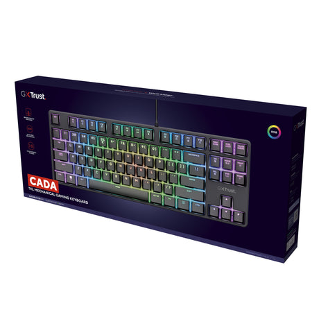 Trust gxt 864 cada compact mechanisch tkl-gamingtoetsenbord (zwart, us lay-out (qwerty), huano brown, rgb)