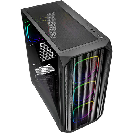 Sharkoon ak5m RGB Midi-Tower-Gehäuse (schwarz | 2x USB-A | 1x USB-C | RGB | gehärtetes Glas)