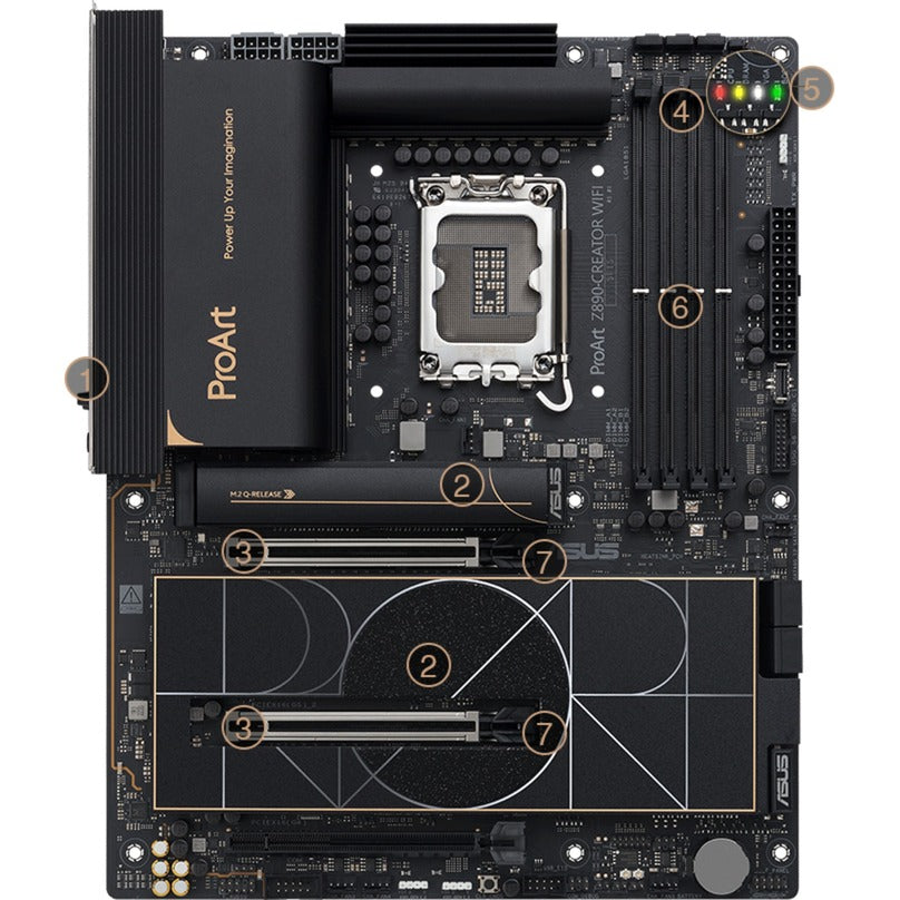 Asus ProArt Z890-Creator WiFi Socket 1851 Motherboard (RAID, 2,5 GB-LAN, 10 GB-LAN, Wi-Fi 7, BT, Sound, ATX)