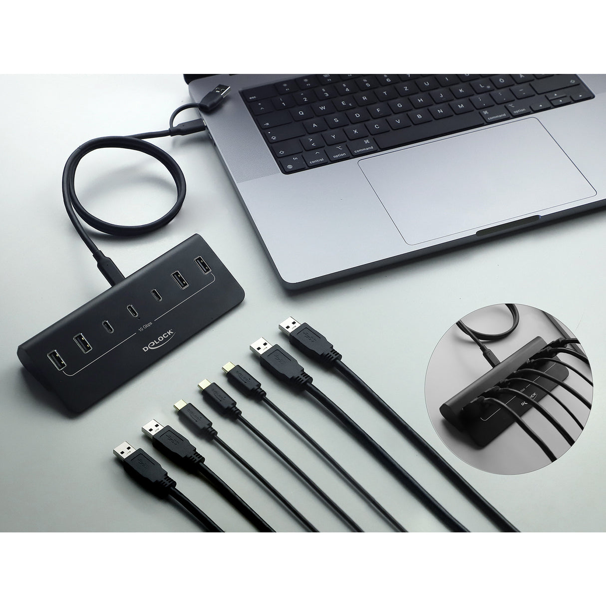 Delock usb-c 10 gbps hub usb-hub (zwart, 3x usb-c 3.2 (10 gbit s), 4x usb-a 3.2 (10 gbit s))