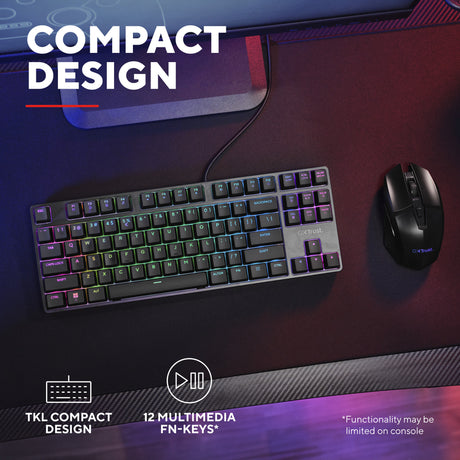 Trust gxt 864 cada compact mechanisch tkl-gamingtoetsenbord (zwart, us lay-out (qwerty), huano brown, rgb)