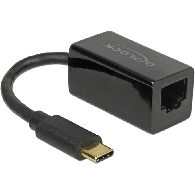 Delock Superspeed USB-C (USB 3.1 Gen 1) Stecker > Gigabit LAN 10 100 1000 Mbit/s Kompaktadapter (schwarz, 0,135 Meter)