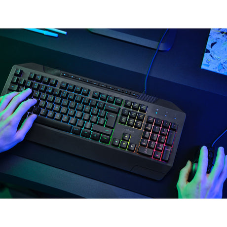 Trust GXT 836 EVOCX RGB-Gaming-Tastatur (schwarz, US-Layout (QWERTY), Membran, 100 %, RGB)