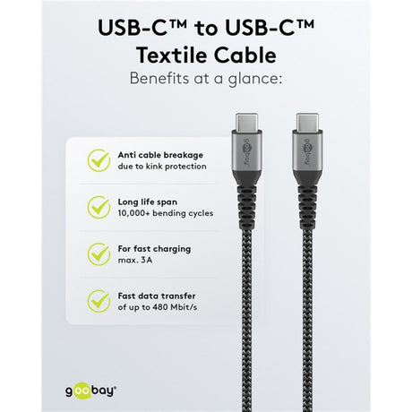 Goobay USB-C Schnellladegerät Nano (65 W) und USB-C Textilkabel (schwarz, 1 Meter)