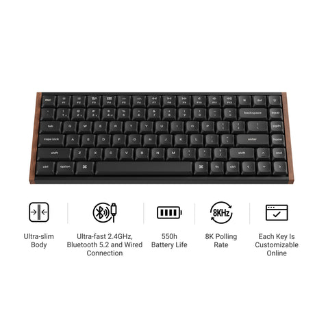 Keychron k3 ultra 8k wireless custom mechanical keyboard (zwart, us lay-out (qwerty), milk pom banana, 75%, rgb leds, lsa double-shot pbt, usb-c | 2.4 ghz | bluetooth 5.2)