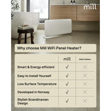Mill steel wifi paneelverwarming pa1500wifi4a met voet, 1500 watt convector (wit, wifi 2,4 ghz (wifi 6), bluetooth 5.2, zigbee 3.0 + app)