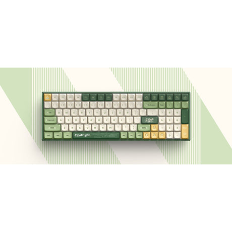 Iqunix F97 Camping kabellose mechanische Tastatur (grün, US-Layout (QWERTY), Cherry MX Brown, 96 %, RGB-LEDs, Hot-Swap-fähig, PBT, 2,4 GHz | Bluetooth 5.1 | USB-C)
