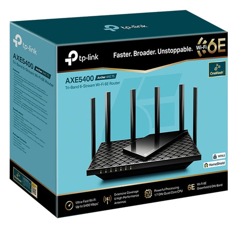 Tp-Link Archer Axe75 Axe5400 Tri-Band Gigabit WiFi 6e Router (Schwarz)