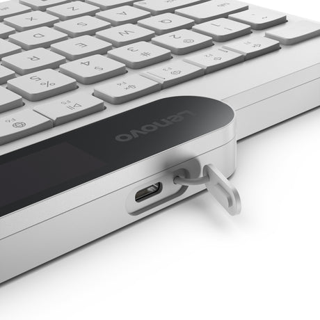 Lenovo 800 selbstladende Bluetooth-Tastatur (weiß, US-Layout (QWERTY), Stößel, 100 %, Stößelschalter, Bluetooth 5.1, USB-C)