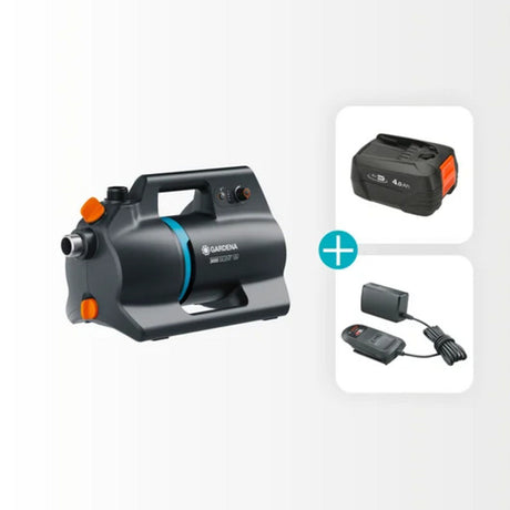 Gardena Akku-Bewässerungspumpe 3000 Silent 18V P4A Fertigset inkl. Akku und Ladegerät (dunkelgrau türkis, 14610-20 | Pumpe | Akku | Ladegerät)