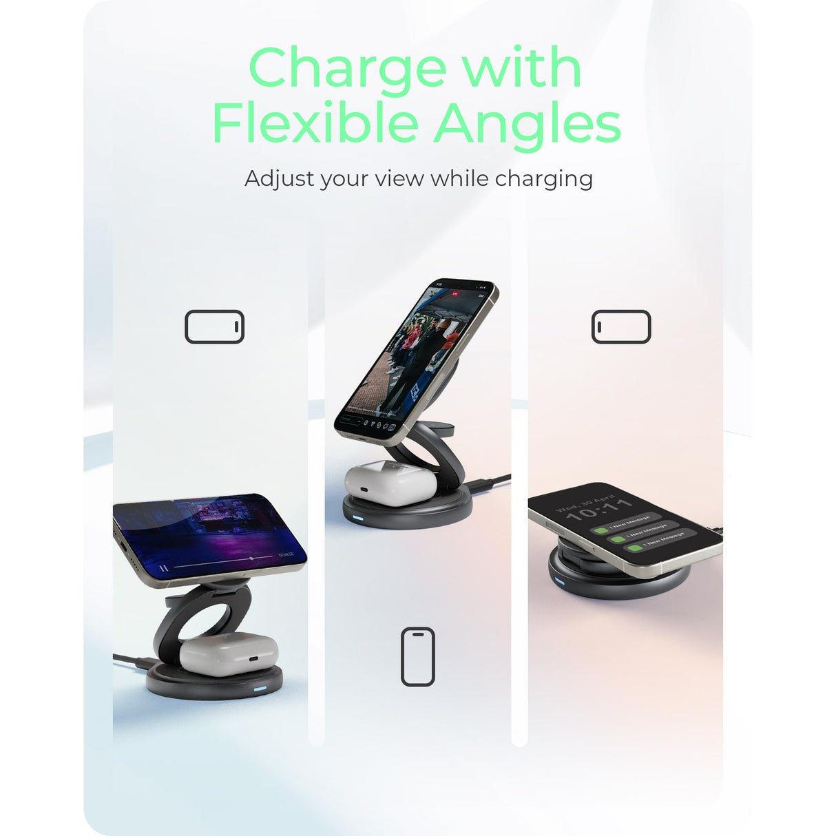 Icy Box 3-in-1 faltbares kabelloses Ladepad (anthrazit, ib-sh101-ch)
