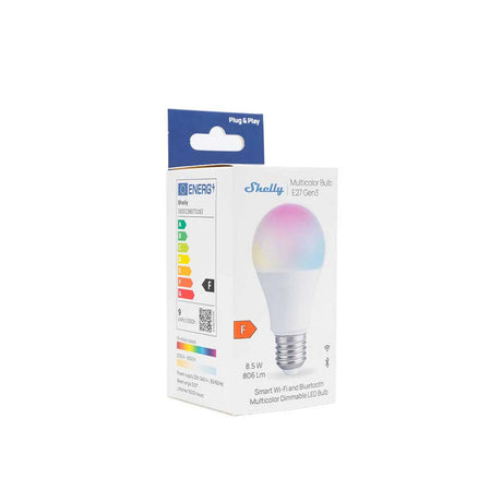 Shelly mehrfarbige Glühbirne E27 Gen3 LED-Lampe (weiß, 2700–6500 K, WLAN, Bluetooth, dimmbar)