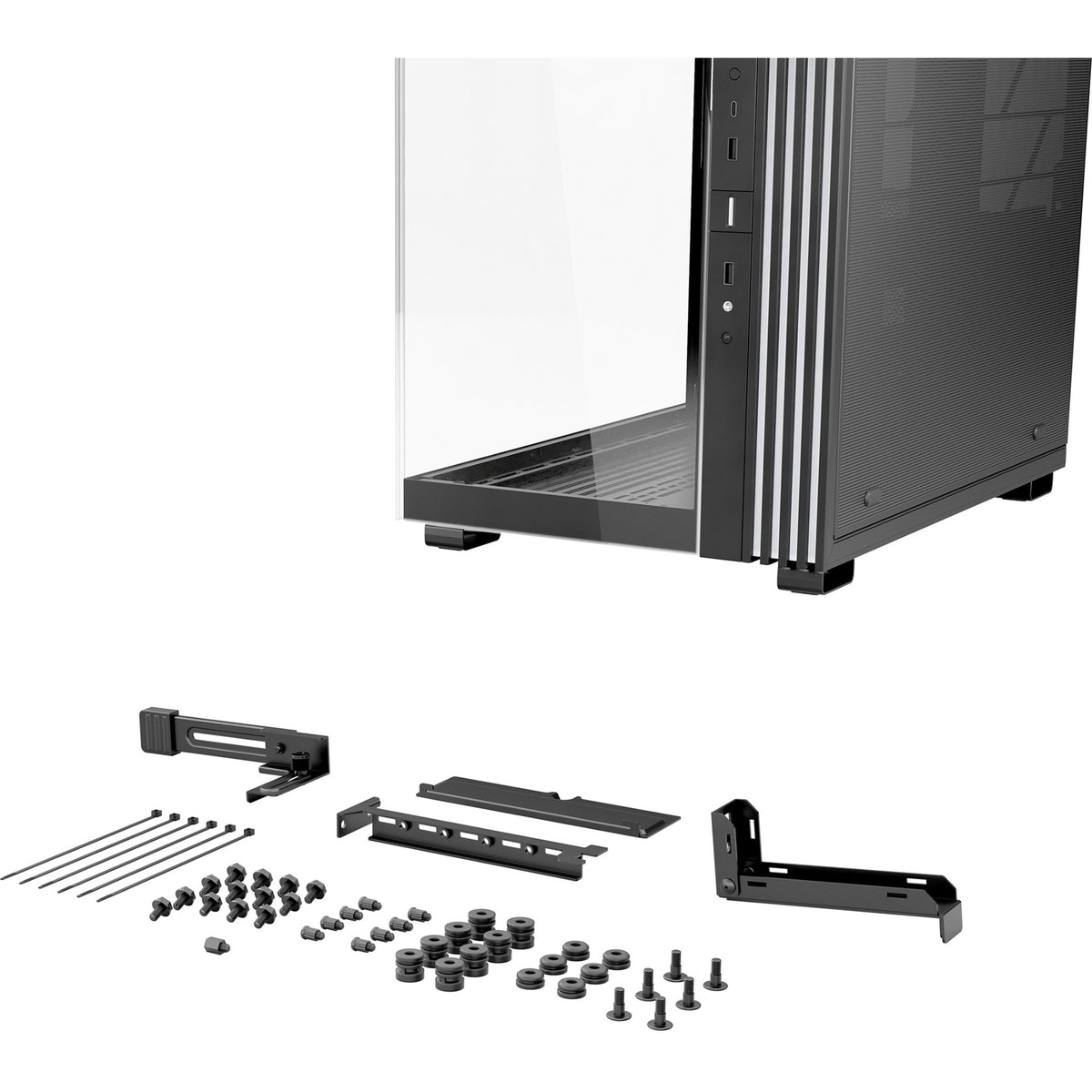 Ruhig sein! Lichtsockel 600 lx Midi-Tower-Gehäuse (schwarz | 2x USB-A | 1x USB-C | RGB | Fenster)