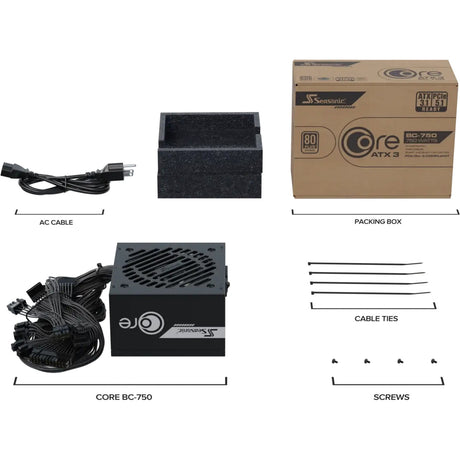 Seasonic Core BC-750 ATX 3.1 750 Watt Netzteil (schwarz, 1x 12V-2x6, 2x PCIe)