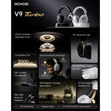 Mchose v9 turbo+ magnetic wireless over-ear gaming headset (zwart, nintendo switch, playstation 4, playstation 5, mobiel, pc, 2.4g bluetooth usb)