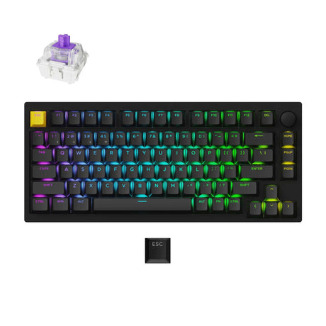 Lemokey P1 HE-M1 kabellose Magnetschalter-kundenspezifische Gaming-Tastatur (schwarz, US-Layout (QWERTY), Gateron Double-Rail Magnetic Nebula, 75 %, RGB-LEDs, Double-Shot-PBT, Hot-Swap, 2,4 | Bluetooth | USB-C, Knopf)