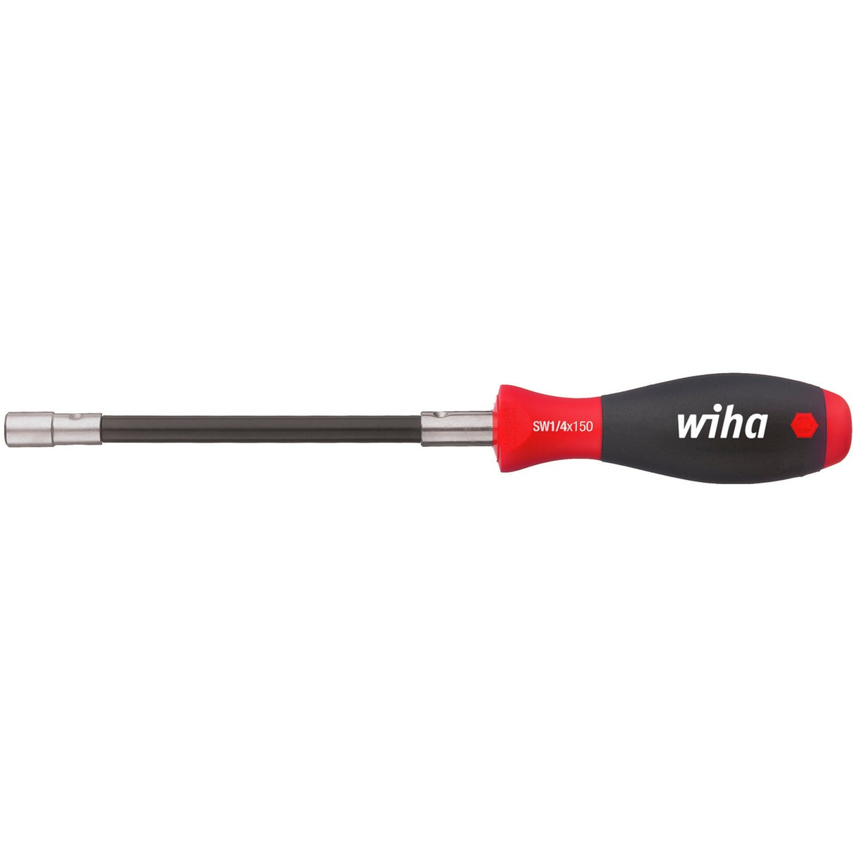 Wiha Schraubendreher mit Bithalter Soft Finish Klemmung mit Sicherungsring (schwarz rot, flexibler Schaft, 1 4 )