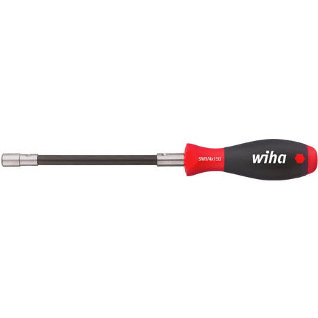 Wiha Schraubendreher mit Bithalter Soft Finish Klemmung mit Sicherungsring (schwarz rot, flexibler Schaft, 1 4 )