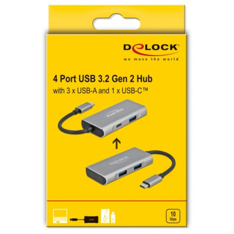 Delock externer USB 3.2 Gen 2 USB Typ-C Hub USB-Hub (grau)