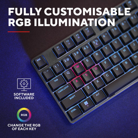 Trust gxt 864 cada compact mechanisch tkl-gamingtoetsenbord (zwart, us lay-out (qwerty), huano brown, rgb)