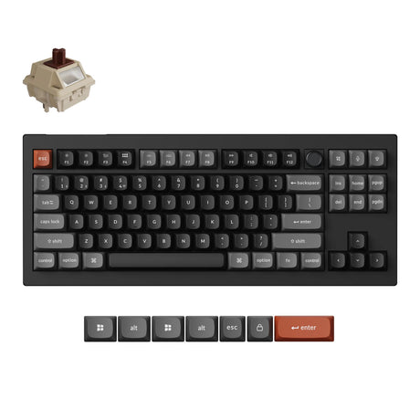 Keychron V3 Ultra 8K kabellose, benutzerdefinierte mechanische Tastatur (Schwarz, US-Layout (QWERTZ), Seidenbommelbraun, 80 % (TKL), RGB, Hot-Swap, 2,4 GHz | Bluetooth 5.3 | USB-C)