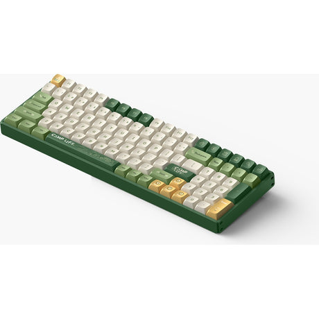 Iqunix F97 Camping kabellose mechanische Tastatur (grün, US-Layout (QWERTY), Cherry MX Brown, 96 %, RGB-LEDs, Hot-Swap-fähig, PBT, 2,4 GHz | Bluetooth 5.1 | USB-C)