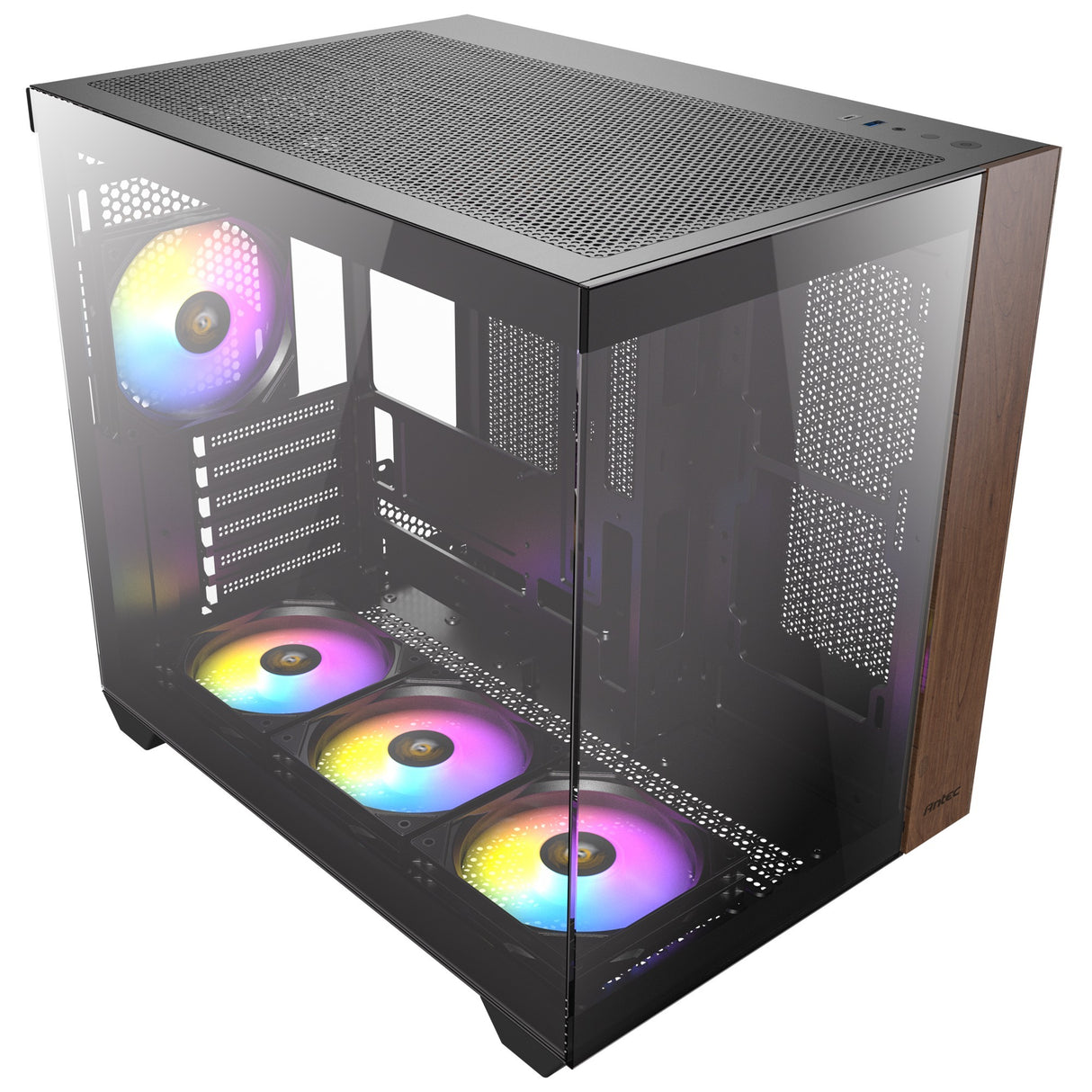 Antec cx800 Wood Argb Midi-Tower-Gehäuse (schwarze Holzfarbe | 1x USB-A | 1x USB-C | gehärtetes Glas)