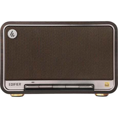 Edifier d32 kabelloser Tischlautsprecher (Dunkelbraun-Silber, Bluetooth, Wi-Fi (Apple Airplay), USB-C, AUX)