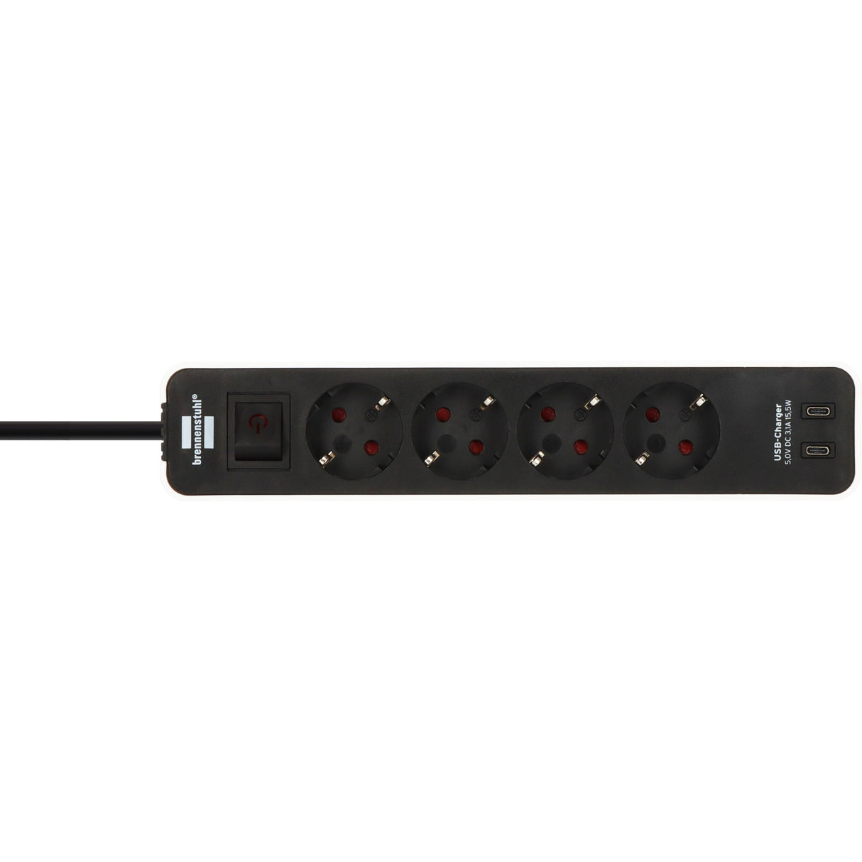Brennerstuhl ecolor Steckdosenleiste mit 2 USB-C Ladebuchsen | 4-fach | weiß schwarz | 1,5m h05vv-f 3g1,5 - 1153240126