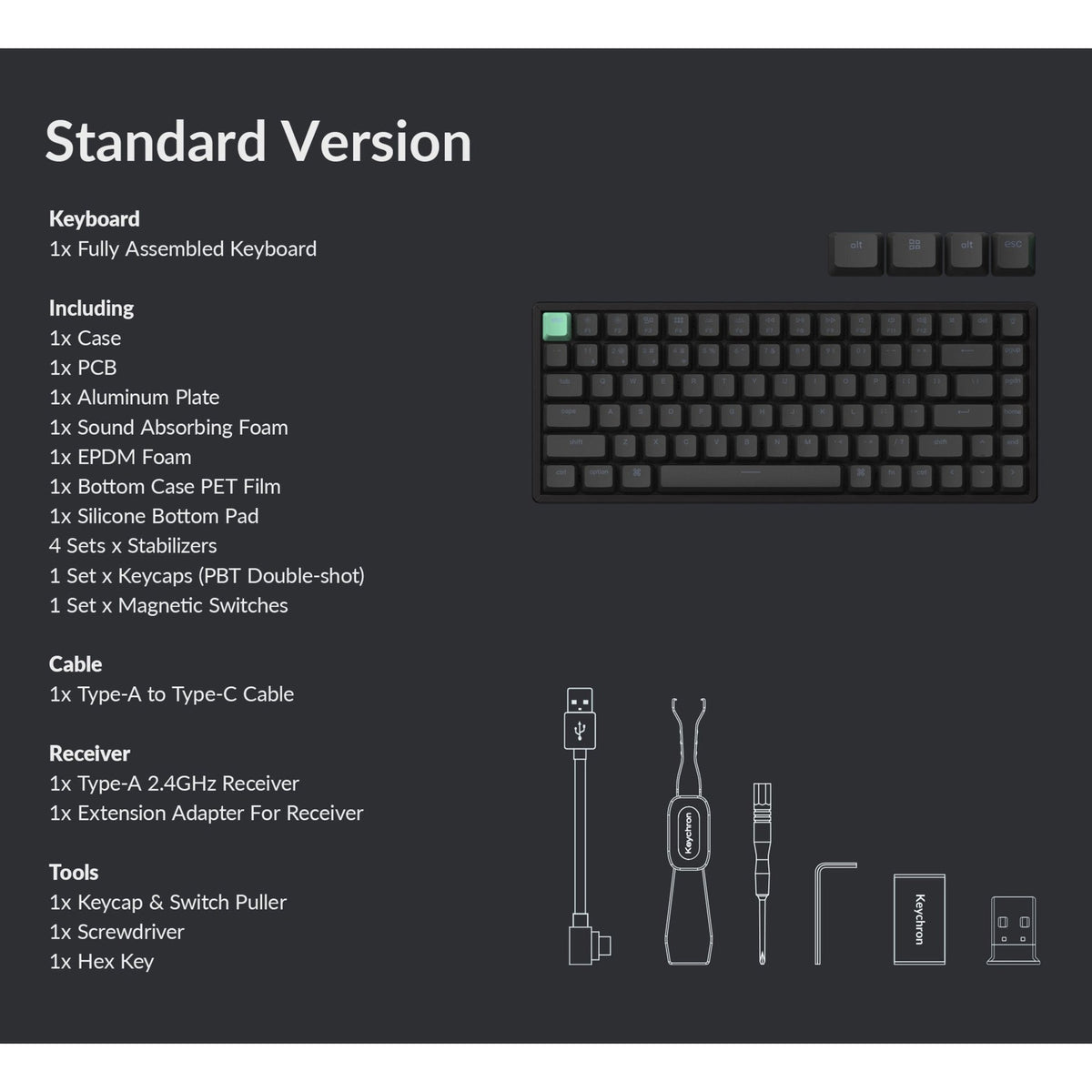 Keychron K2 HE-J1 Standardversion RGB mechanische Tastatur (schwarz, US-Layout (QWERTY), Gateron Double-Rail Magnetic Nebula, 75 %, RGB, OSA Double-Shot PBT, Hot Swap, 2,4 GHz | Bluetooth 5.2 | USB-C)