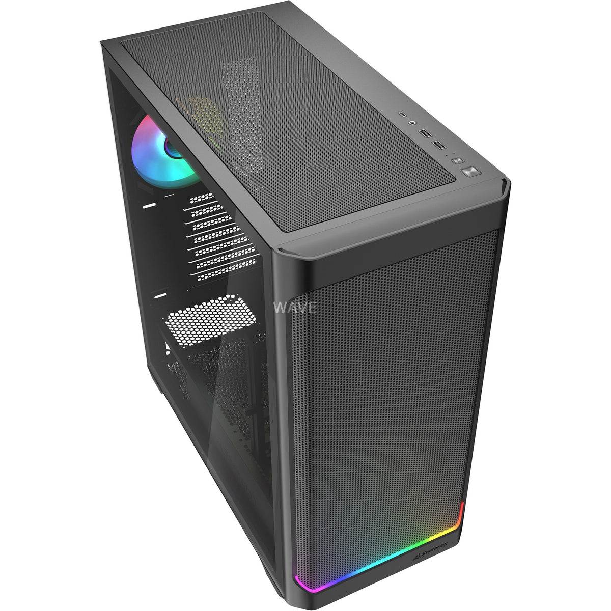 Sharkoon ak4w RGB Strip Midi-Tower-Gehäuse (schwarz | 2x USB-A | 1x USB-C | RGB | gehärtetes Glas)