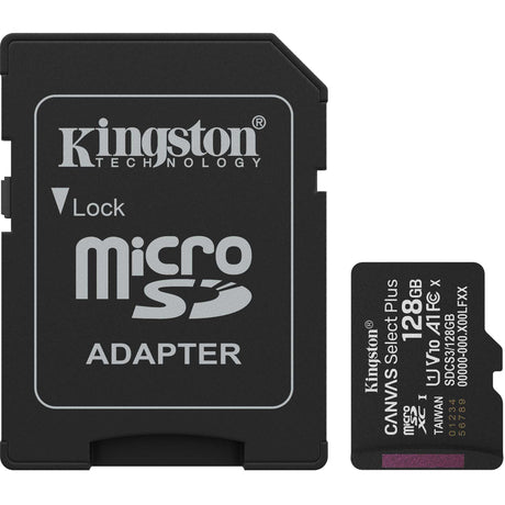 Kingston Canvas Select Plus 128 GB MicroSDXC-Speicherkarte (schwarz, UHS-I U1, Klasse 10, V10, inkl. SD-Adapter)