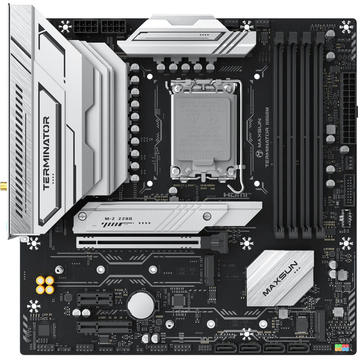 Maxsun ms-terminator b860m wifi socket 1851 moederbord (zwart, raid, 2.5 gb-lan, wlan, bt, sound, µatx)