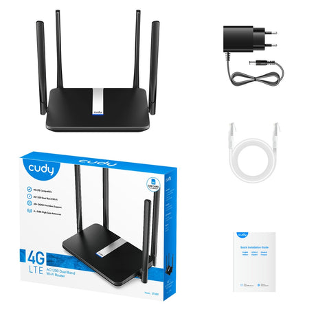 Cudy AC1200 Wi-Fi Mesh 4G LTE Cat4 Router (Schwarz, Mesh, App, Nano-SIM-Steckplatz)