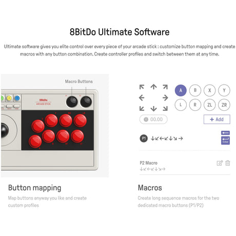 8bitdo Arcade-Stick-Gamepad (grau)