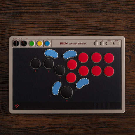8bitdo arcade controller (grijs rood, 2.4 ghz bluetooth usb, nintendo switch 1 + 2, pc)
