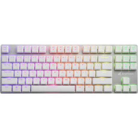 Sharkoon Purewriter TKL RGB mechanische Gaming-Tastatur (weiß, US-Layout (QWERTY), Kailh-Blau, 80 % (TKL), RGB-LEDs)