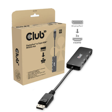 Club 3D Display Port zu Triple HDMI 8K60Hz Hub (Schwarz)