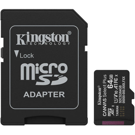 Kingston Canvas Select Plus 64 GB MicroSDXC-Speicherkarte (schwarz, UHS-I U1, Class 10, V10, inkl. SD-Adapter)