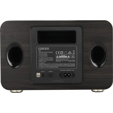 Edifier d32 kabelloser Tischlautsprecher (Dunkelbraun-Silber, Bluetooth, Wi-Fi (Apple Airplay), USB-C, AUX)