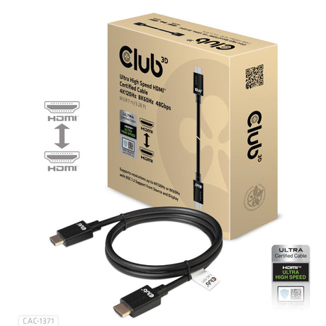 Club 3D Ultra-High-Speed-HDMI-Kabel (schwarz, 1 Meter, 4K 120 Hz, 8K 60 Hz, 48 Gbit/s)