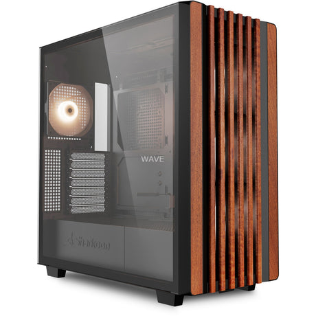 Sharkoon Rebel C70G RGB-Midi-Tower-Gehäuse (schwarze Holzfarbe | 2x USB-A | 1x USB-C | RGB | gehärtetes Glas)